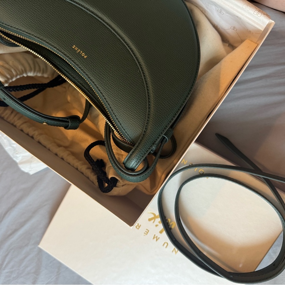Polene Green Leather Shoulder Bag with Crescent Design - Picture 3 of 5
